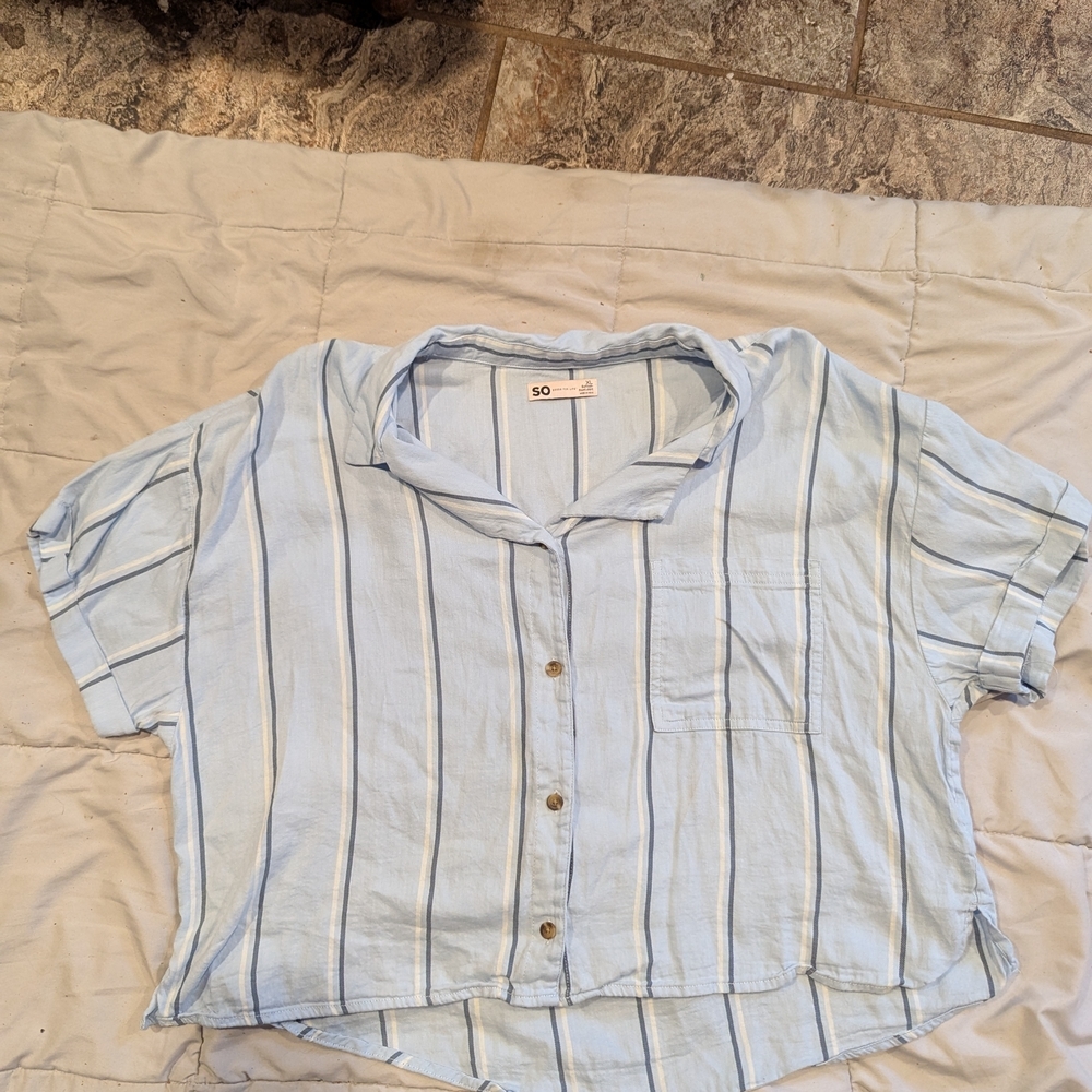 SO Blue Button Down Shirt Casual Top